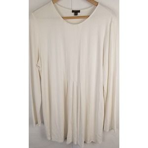 J Jill Womens Top L Wearever Collection Long Sleeve Cream Pleats Stretch